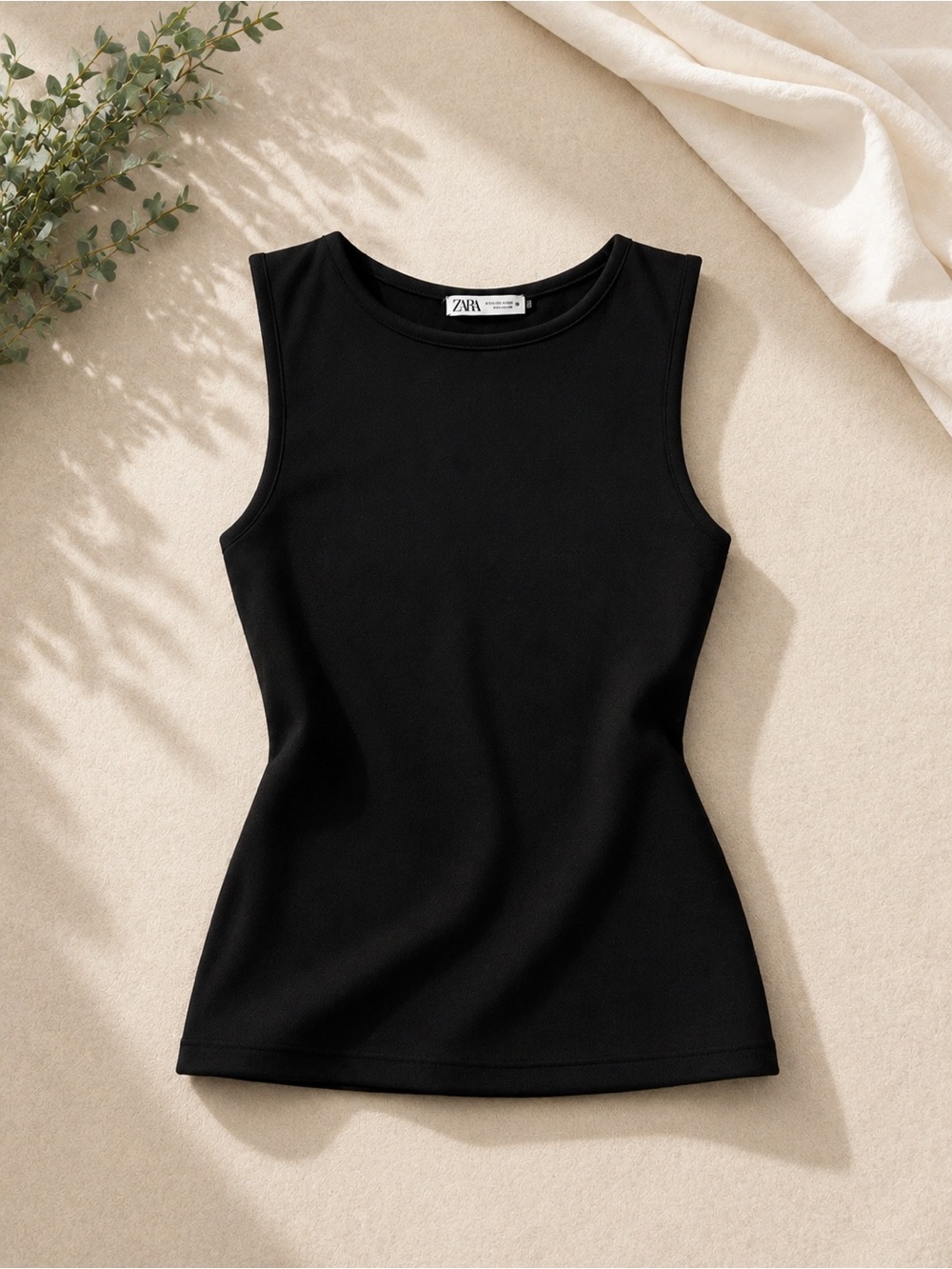 Zara Black Sleeveless Ribbed Tank Top